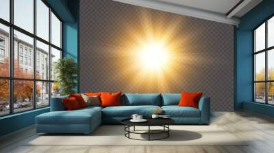 white glowing light explodes on a transparent background. with ray. transparent shining sun, bright  Wall mural