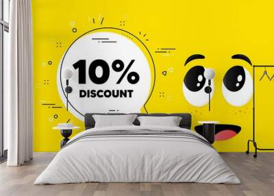 10 percent Discount. Cartoon face chat bubble background. Sale offer price sign. Special offer symbol. Discount chat message. Character smile face background. Vector Wall mural