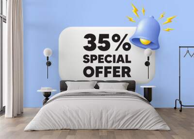 35 percent discount offer tag. 3d speech bubble banner with bell. Sale price promo sign. Special offer symbol. Discount chat speech message. 3d offer talk box. Vector Wall mural