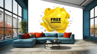 Abstract liquid 3d shape. Free shipping tag. Delivery included sign. Special offer symbol. Free shipping message. Fluid speech bubble banner. Yellow text liquid shape. Vector Wall mural