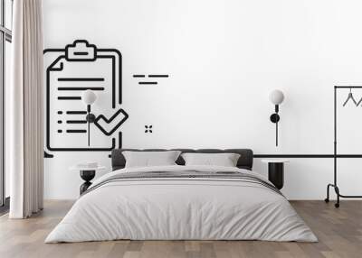 Approved checklist line icon. Accepted or confirmed sign. Report symbol. Minimal line illustration background. Approved checklist line icon pattern banner. White web template concept. Vector Wall mural