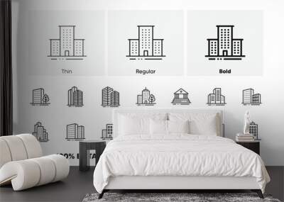 Bank, Hotel, Courthouse. Buildings line icons. City, Real estate, Architecture buildings icons. Hospital, town house, museum. Urban architecture, city skyscraper. Linear set. Line icons set. Vector Wall mural