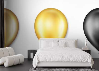 Birthday balloons vector set. Golden and black balloon for wedding celebration. Celebrate Anniversary, Helium gold balloon. Festival romantic decorations. Realistic birthday party elements. Vector Wall mural