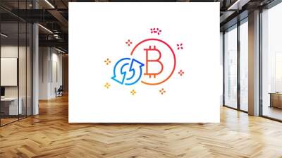 Bitcoin line icon. Refresh cryptocurrency coin sign. Crypto money symbol. Gradient design elements. Linear refresh bitcoin icon. Random shapes. Vector Wall mural