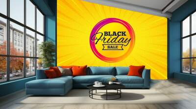 Black friday sale sticker. Yellow background with offer message. Discount banner shape. Coupon tag icon. Best advertising coupon banner. Black friday badge shape. Abstract background. Vector Wall mural