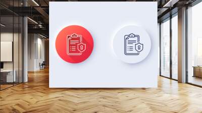 Checklist line icon. Neumorphic, Red gradient, 3d pin buttons. Privacy policy document sign. Line icons. Neumorphic buttons with outline signs. Vector Wall mural