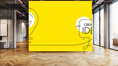 Continuous line idea icon. One light bulb silhouette. Speech bubble with lightbulb icon on yellow background. Idea doodle sketch with line. Handdrawn electric light bulb. Lamp silhouette. Vector Wall mural