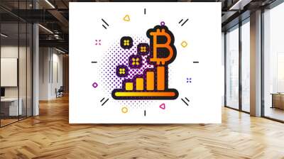 Cryptocurrency analytics sign. Halftone circles pattern. Bitcoin graph icon. Crypto money symbol. Classic flat bitcoin graph icon. Vector Wall mural