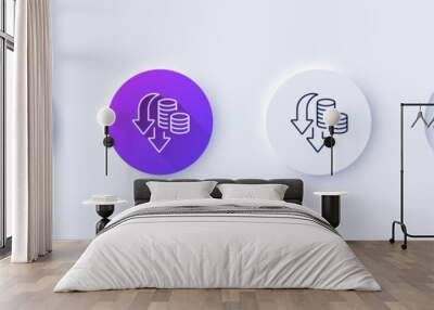 Deflation line icon. Neumorphic, Purple gradient, 3d pin buttons. Price reduction sign. Reduce rate symbol. Line icons. Neumorphic buttons with outline signs. Vector Wall mural