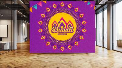 Diwali festival background. Hindu festive modern greeting card. Indian rangoli art concept. Deepavali or diwali festival of lights. Happy Indian holiday. Vector Wall mural