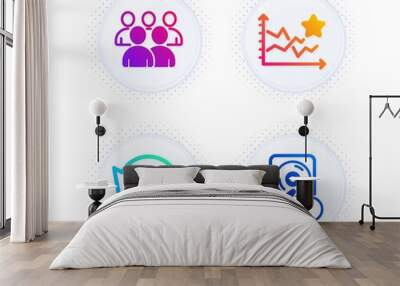 Group, Recovery data and Ranking stars icons simple set. Button with halftone dots. Recovery hdd sign. Developers, Backup info, Winner results. Education set. Gradient flat group icon. Vector Wall mural