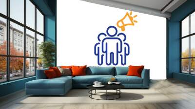 Holding megaphone sign. Brand ambassador line icon. Advertisement device symbol. Colorful outline concept. Blue and orange thin line brand ambassador icon. Vector Wall mural