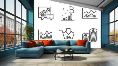 Investment, Accounting and Bitcoin graph icons simple set. Trade infochart, Shopping and Currency signs. Economic statistics, Supply and demand. Finance set. Line investment icon. Editable stroke Wall mural