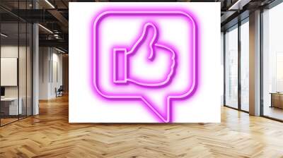 Like line icon. Thumbs up sign. Neon light effect outline icon. Wall mural