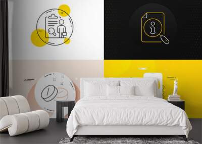 Minimal set of Inspect, Fahrenheit thermometer and Medical tablet line icons. Phone screen, Quote banners. Search icons. For web development. Research list, Temperature control, Medicine pill. Vector Wall mural