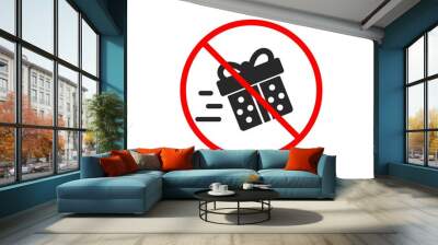 No or Stop. Gift box Delivery icon. Present or Sale sign. Birthday Shopping symbol. Package in Gift Wrap. Prohibited ban stop symbol. No present delivery icon. Vector Wall mural