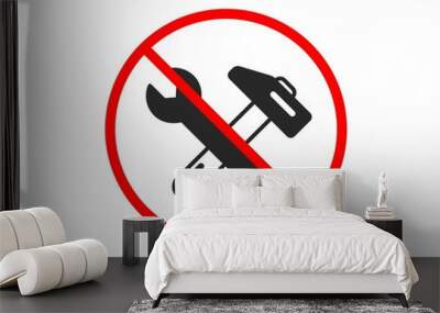 No or Stop. Spanner and hammer icon. Repair service sign. Fix instruments symbol. Prohibited ban stop symbol. No spanner tool icon. Vector Wall mural