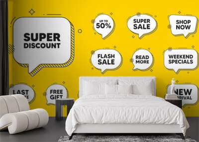 Offer speech bubble icons. Super discount tag. Sale sign. Advertising Discounts symbol. Super discount chat offer. Speech bubble discount banner. Text box balloon. Vector Wall mural