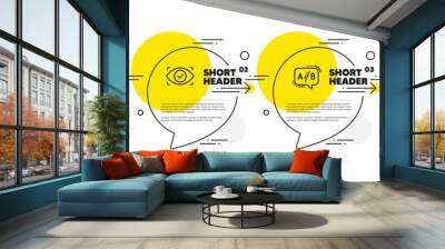 Operational excellence, Ab testing and Biometric eye line icons set. Timeline infograph speech bubbles. Time management sign. Corporate business, Test chat, Security scan. Idea lightbulb. Vector Wall mural