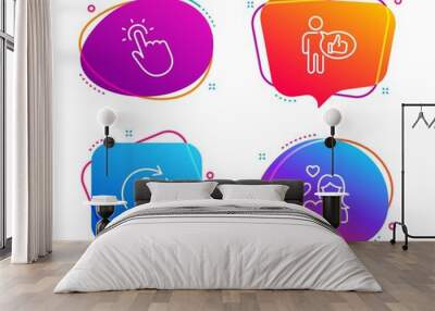 Person info, Touchpoint and Like icons simple set. Love sign. Refresh user data, Touch technology, Thumbs up. Woman in love. People set. Speech bubble person info icon. Colorful banners design set Wall mural