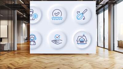 Report, Cooking whisk and Recovery cloud line icons for web app. Pack of Balcony, Rating stars, Approved pictogram icons. Person idea, Consulting business, Paint signs. Neumorphic buttons. Vector Wall mural