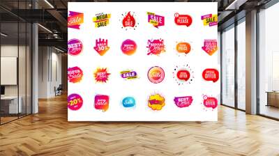 Sale banner badge. Special offer discount tags. Coupon shape templates design. Cyber monday sale discounts. Black friday shopping icons. Best ultimate offer badge. Super discount icons. Vector banners Wall mural