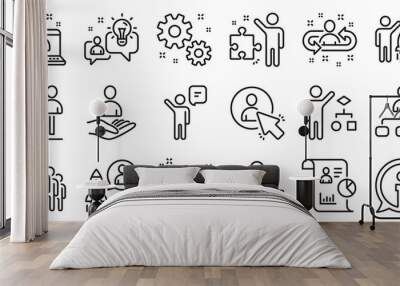 Set of Business audit, Startup strategy and Employee icons. Management line icons. Business strategy, Startup and Teamwork. Organization management, report and group algorithm. Employee job. Vector Wall mural