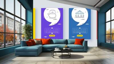 Set of Carousels, Teapot and Idea line icons. Poster offer frame with quote, comma. Include Delivery icons. For web, application. Attraction park, Tea kettle, Light bulb. Cargo schedule. Vector Wall mural