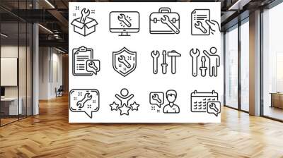 Set of Hammer, Screwdriver and Spanner tool icons. Repair car service line icons. Recovery, Washing machine repair, Car service. Engineer tool, Tech support. Spanner equipment, screwdriver. Vector Wall mural