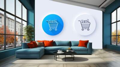 Shopping cart line icon. Neumorphic, Blue gradient, 3d pin buttons. Sale Marketing symbol. Special offer sign. Line icons. Neumorphic buttons with outline signs. Vector Wall mural