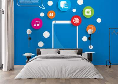 Social media icons. Chat speech bubble and Globe Wall mural