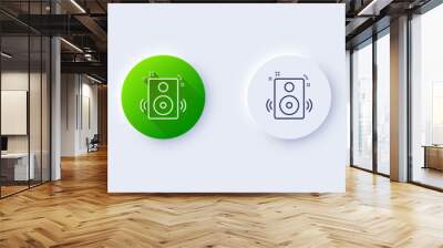 Speakers line icon. Neumorphic, Green gradient, 3d pin buttons. Music sound sign. Musical device symbol. Line icons. Neumorphic buttons with outline signs. Vector Wall mural