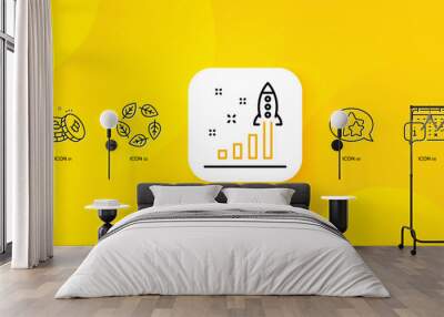 Star, Calendar and Organic tested minimal line icons. Yellow abstract background. Development plan, Bitcoin icons. For web, application, printing. Favorite, Appointment info, Bio ingredients. Vector Wall mural