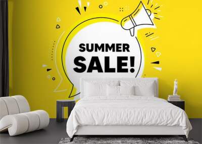 Summer Sale. Megaphone yellow vector banner. Special offer price sign. Advertising Discounts symbol. Thought speech bubble with quotes. Summer sale chat think megaphone message. Vector Wall mural