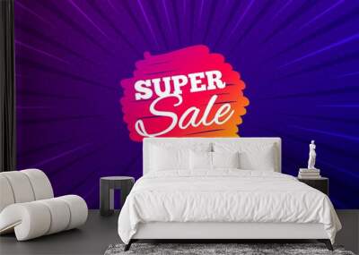 Super sale banner. Purple background with offer message. Discount sticker shape. Coupon bubble icon. Best advertising coupon banner. Super sale badge shape. Abstract background. Vector Wall mural