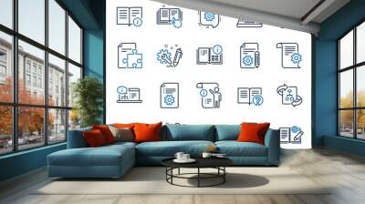 Technical document line icons. Set of Instruction, Plan and Manual icons. Help document, Building plan and Algorithm symbols. Technical blueprint, Engineering instruction, Work tool, building. Vector Wall mural