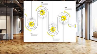 Trade Infographic timeline with 4 steps. Lightbulb journey path infographics. Shopping process diagram with Discounts calendar, Shop, Gift and Shopper with purchases line icons. Vector Wall mural