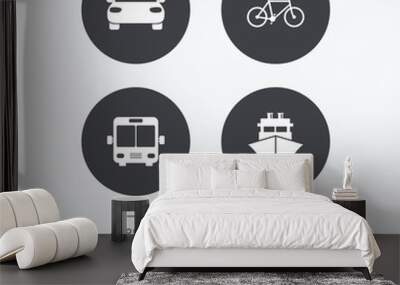 Transport icons. Car, Bicycle, Bus and Ship. Wall mural