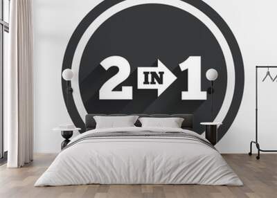 Two in one sign icon. 2 in 1 symbol with arrow. Wall mural