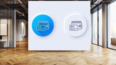 Wallet line icon. Neumorphic, Blue gradient, 3d pin buttons. Money purse with credit card sign. Cash budget symbol. Line icons. Neumorphic buttons with outline signs. Vector Wall mural