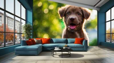 Portrait of brown puppy with bokeh background Wall mural