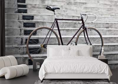 City bicycle and concrete stairs, vintage style Wall mural