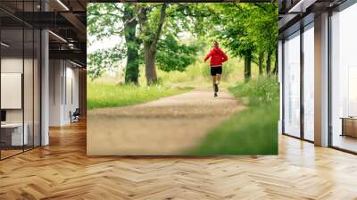 Running woman, enjoying summer day in park Wall mural