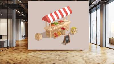 farm market, low poly isometric vector illustration Wall mural