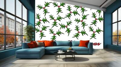 merry christmas with juniper branch Wall mural