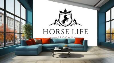 Elegant king horse with shield and crown stylish graphic design Wall mural