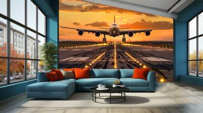 A plane taking off from an airport. 


 Wall mural