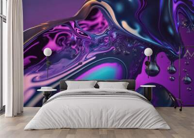 Abstract 3D Background. Purple and blue_glossy abstract liquid wallpaper. generative AI Wall mural