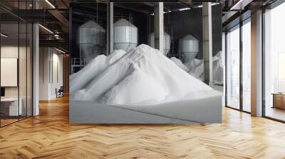 Ammonium sulfate in a pile inside a warehouse of chemical plant. Mineral organic fertilizers for agriculture industry. Wall mural