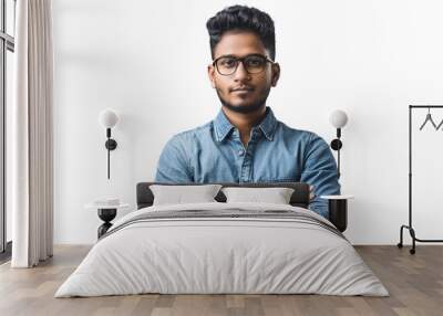 Friendly face portrait of an indian man with glasses dressed casual isolated on transparent png background. Wall mural